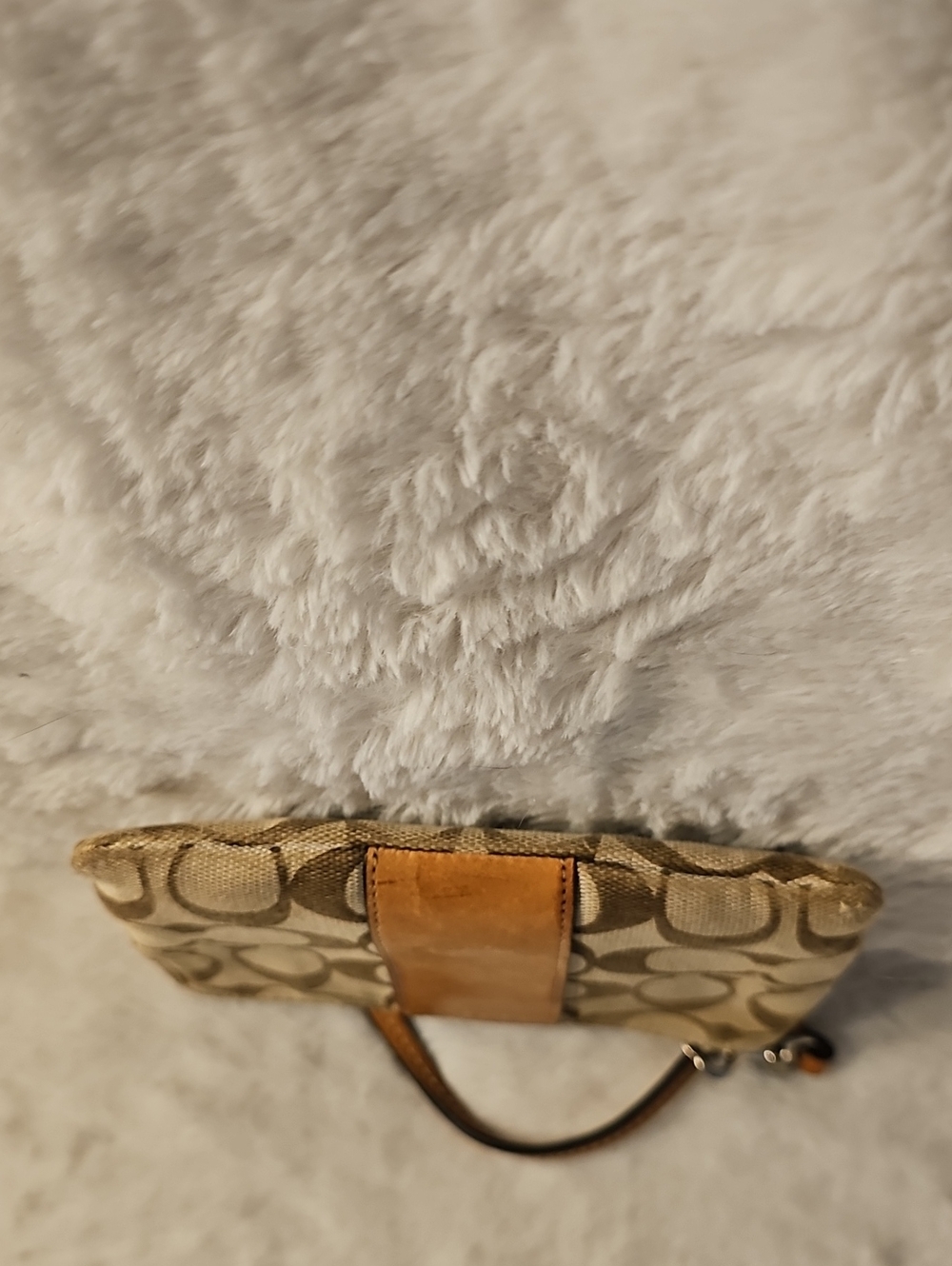 Coach Tan/Brown Signature Canvas Wristlet with Leather Stripe - Picture 4 of 5
